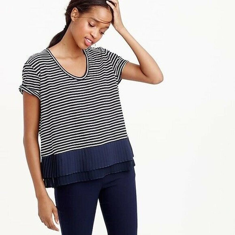 J. Crew Navy Chiffon Pleated Tee